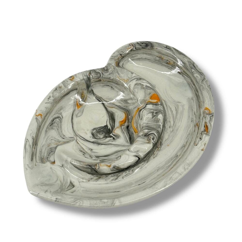 Vintage MCM Marbled Ashtray Holland Mold Gray Orange Signed Artist